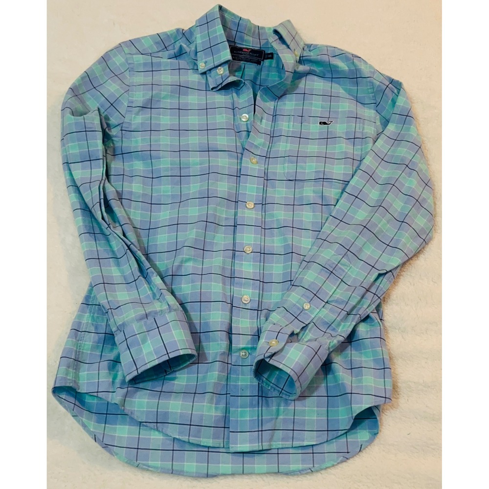 Vineyard Vines Slim Fit Tucker Shirt Mens XS Blue Green Plaid Button Down Whale